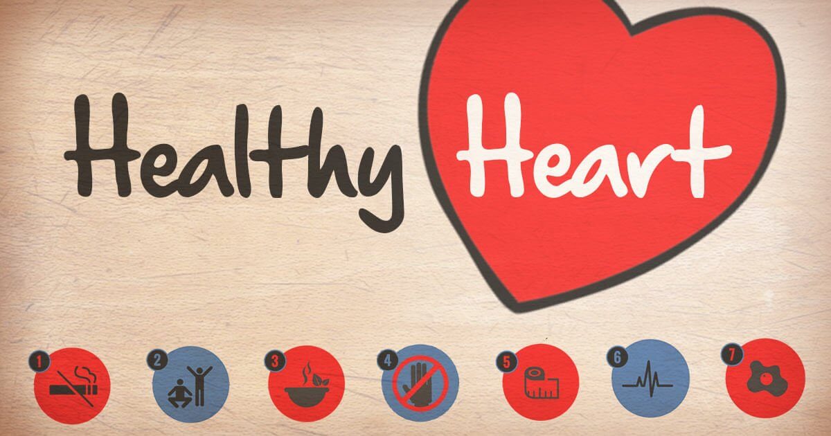 Healthy heart, with seven numbered step icons